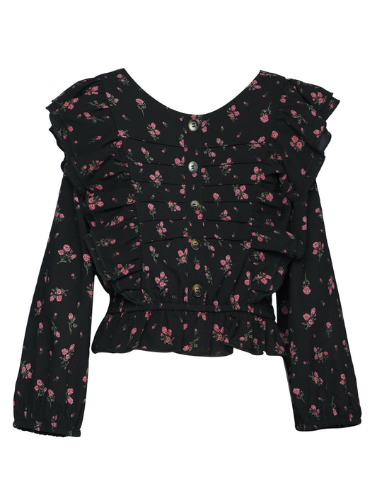 FLORAL PRINT RUFFLE  L/S BLOUSE