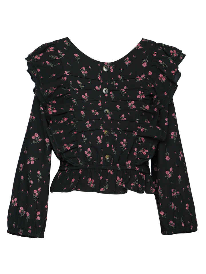 FLORAL PRINT RUFFLE  L/S BLOUSE