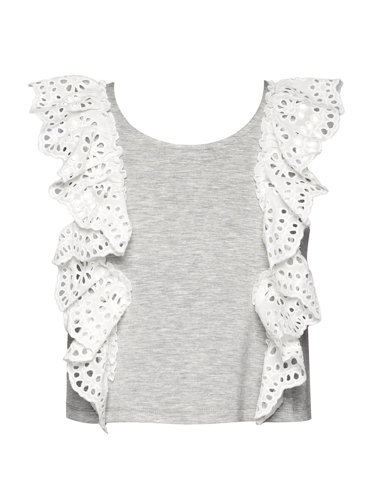 SLEEVELESS SCUBA TOP W/ EYELET RUFFLE