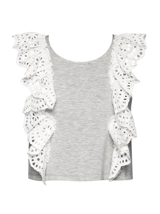 SLEEVELESS SCUBA TOP W/ EYELET RUFFLE
