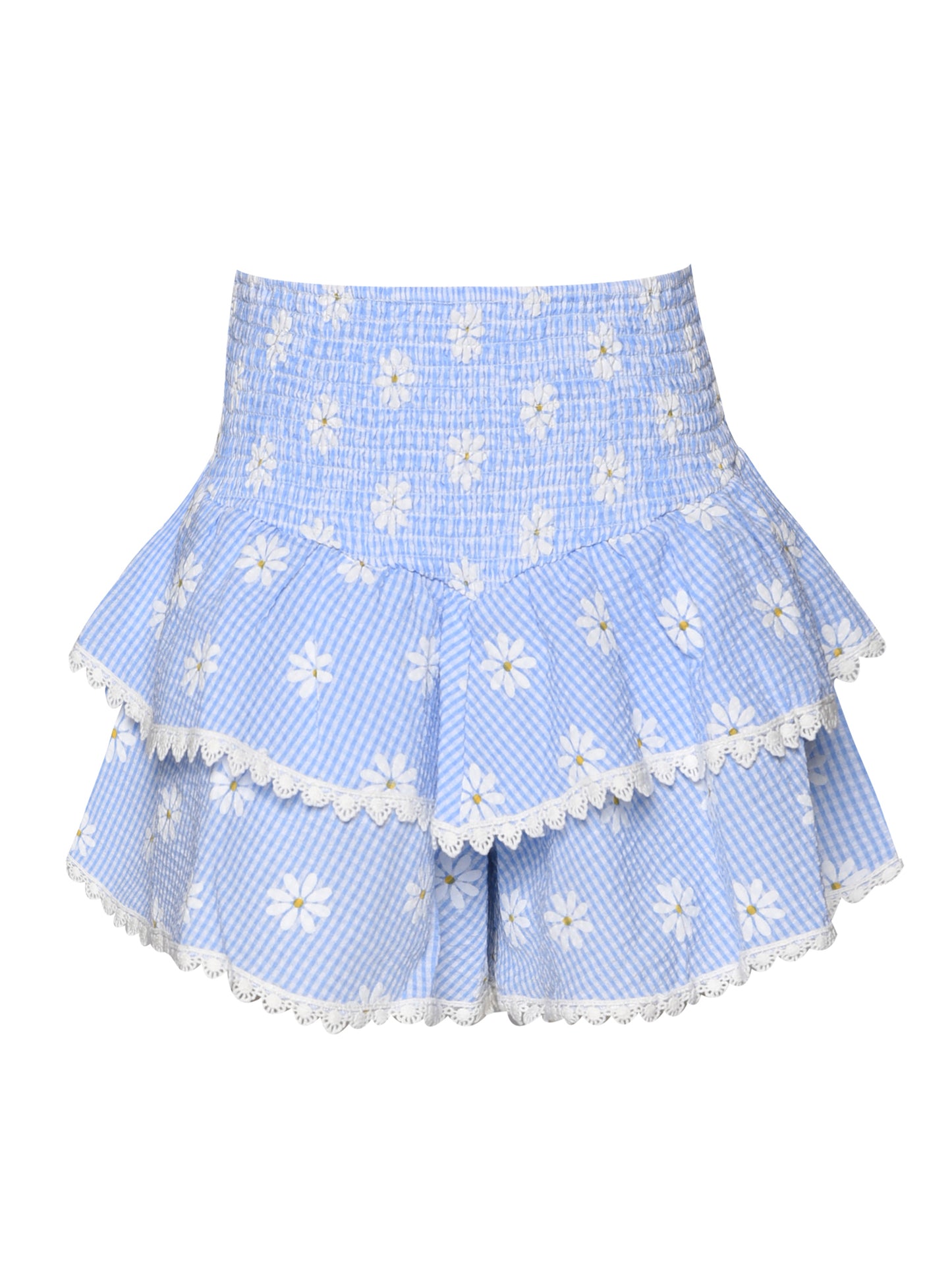 DAISY PRINT LAYERED SKORT WITH SMOCKED YOKE