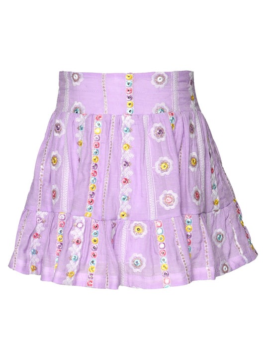 EMBROIDERED MINI SKIRT WITH SMOCKED YOKE