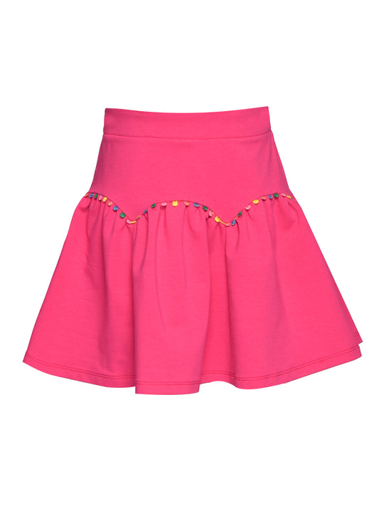 MULTICOLOR POMPOM TRIM FIT & FLARE SKIRT