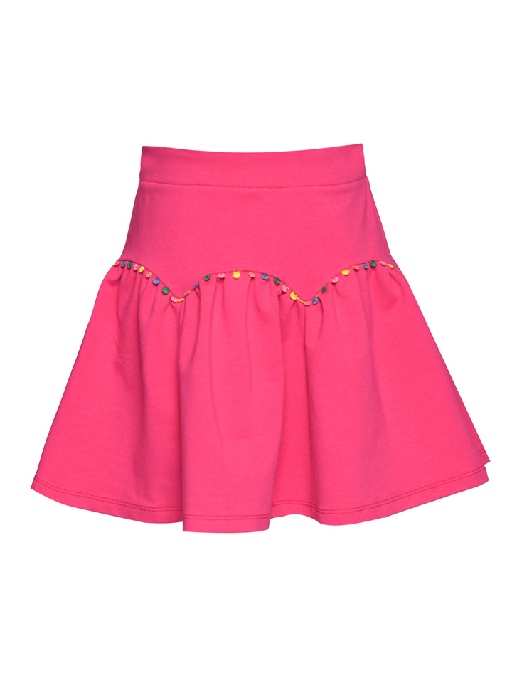 MULTICOLOR POMPOM TRIM FIT & FLARE SKIRT