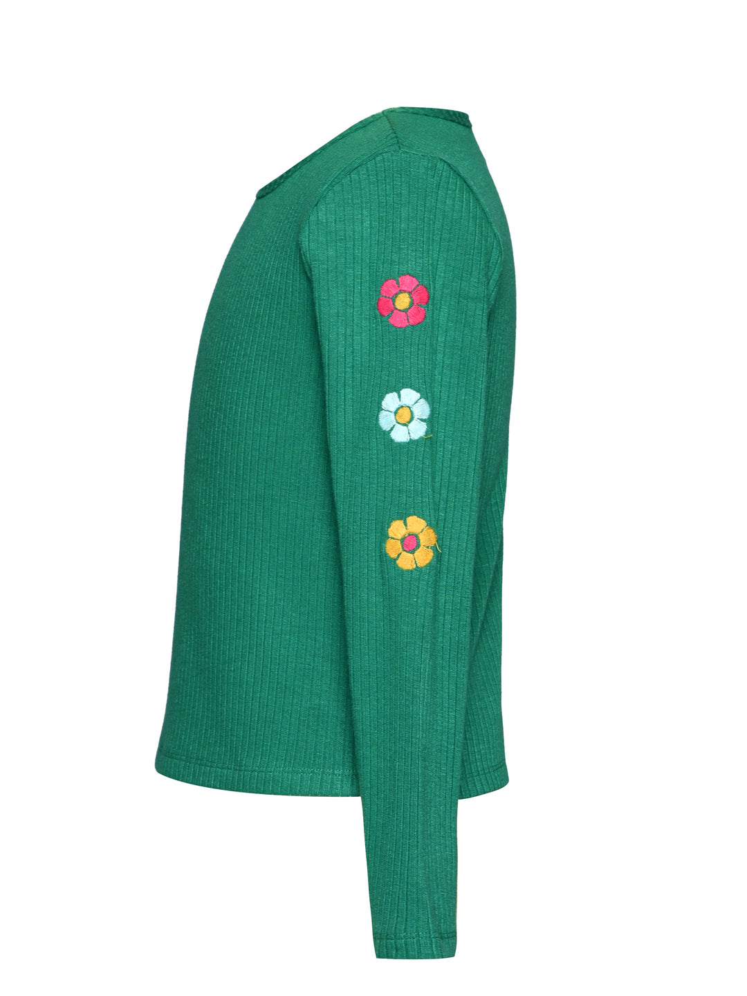 LONG SLEEVE RIB TOP WITH FLORAL EMBROIDERY