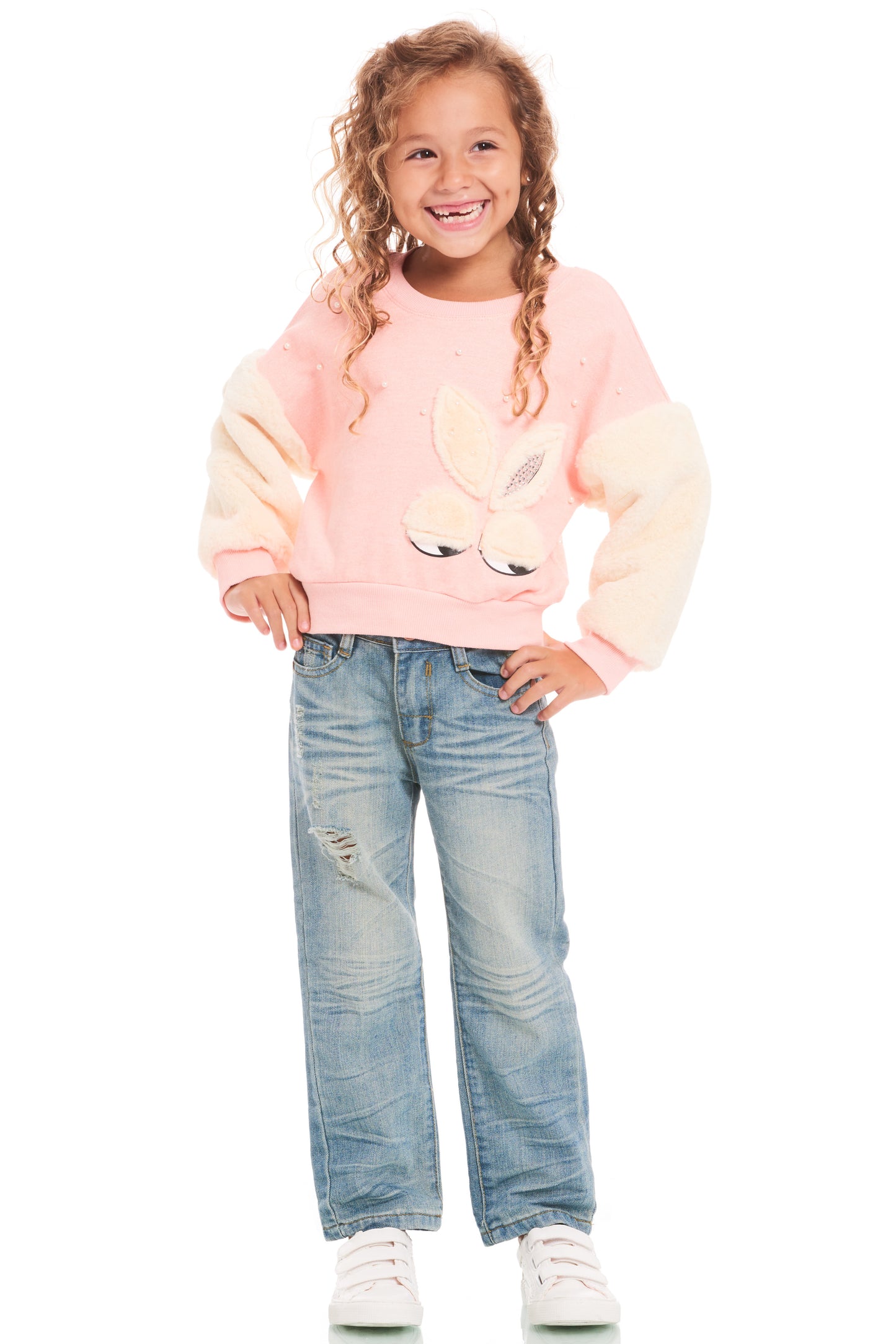 DISTRESSED JEANS WITH STUD EMBELLISHMENTS