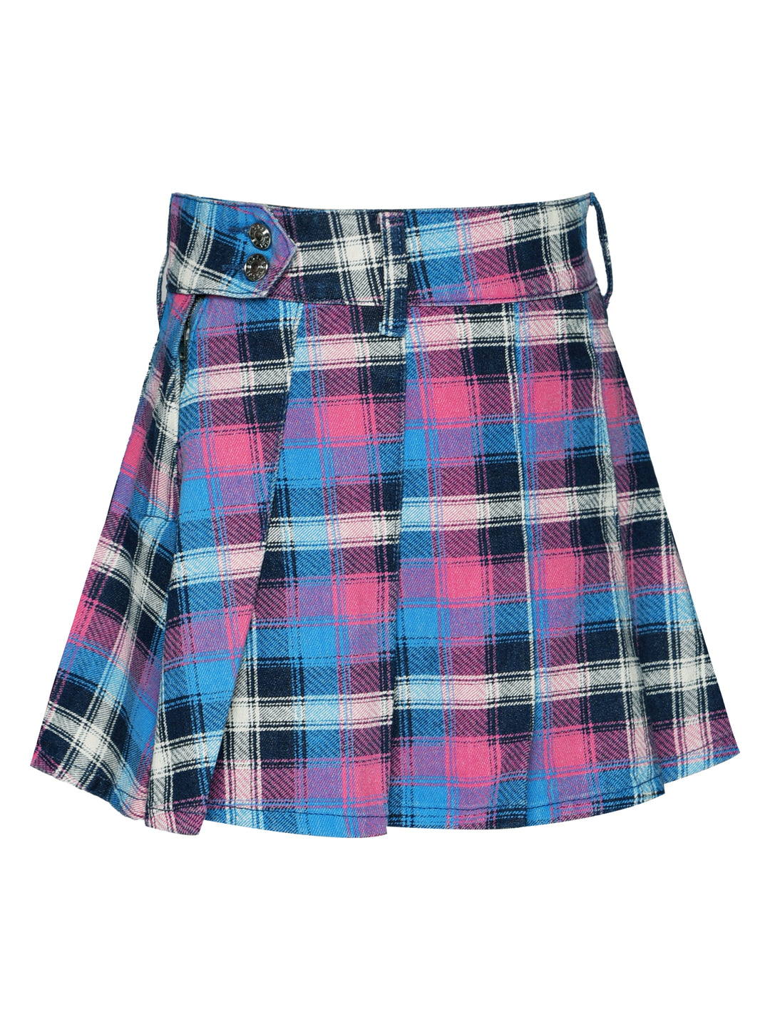 PLAID DENIM PLEATED SKIRT