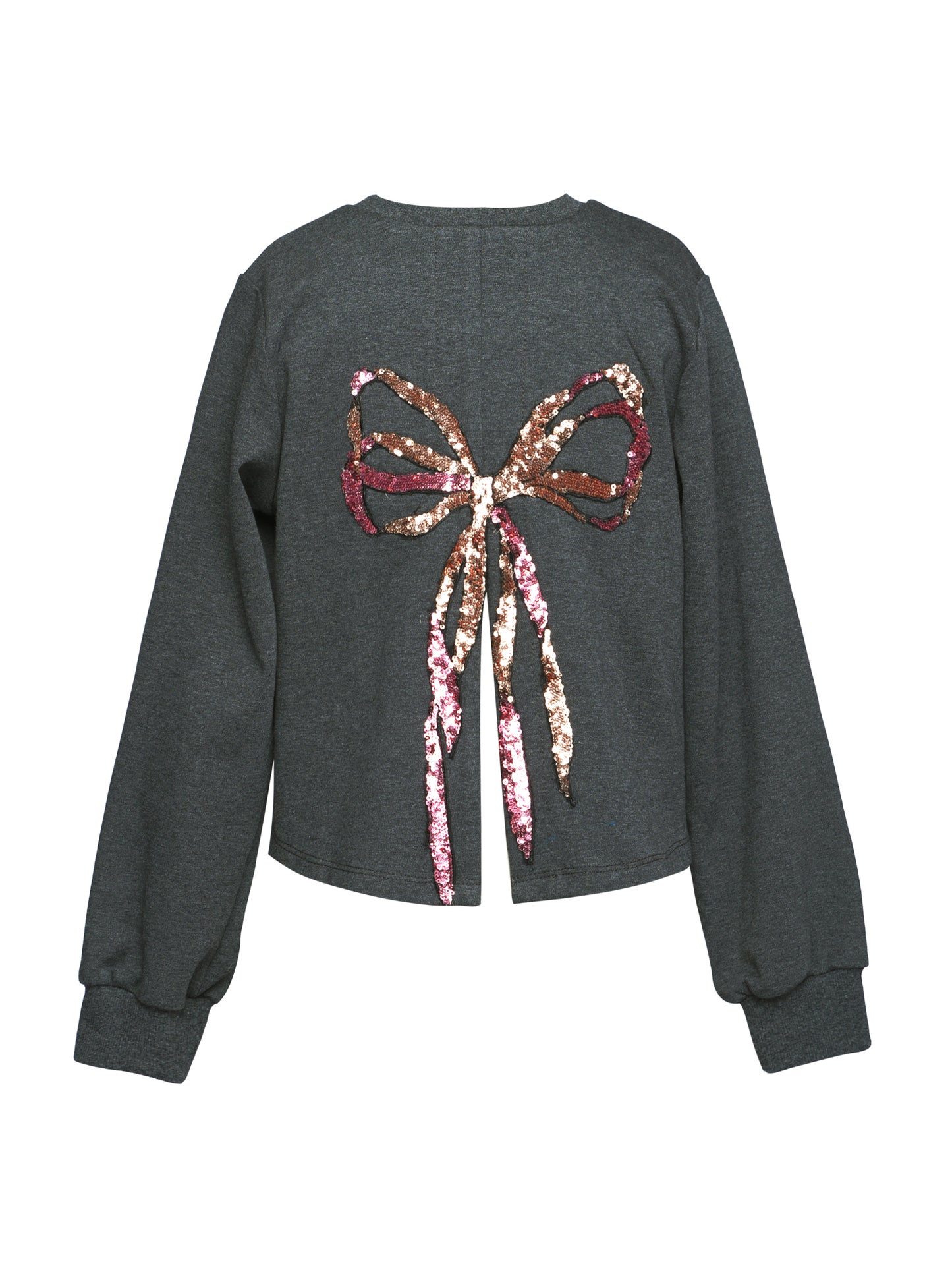 SEQUIN BOW SWEATSHIRT W/ BACK SLIT