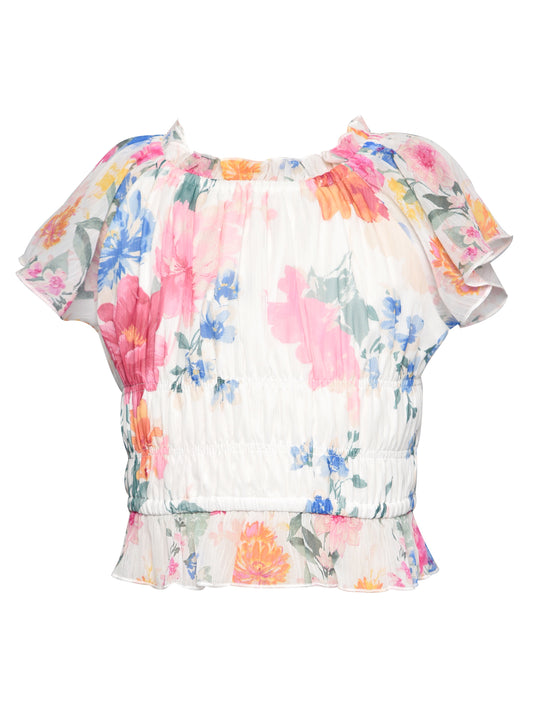 FLOWER PRINT PEASANT TOP