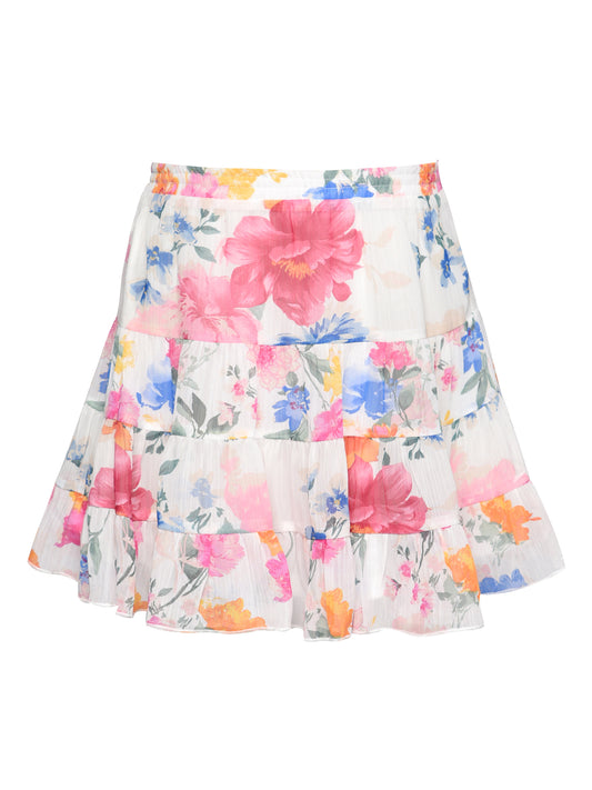 FLOWER PRINT TIERED SKIRT