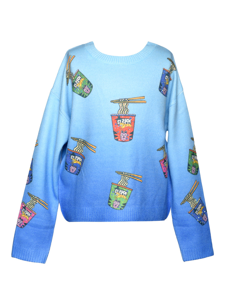 NOODLE PRINT KNIT LONG SLEEVE SWEATER