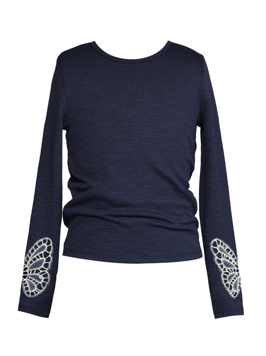 LONG SLEEVE TOP WITH EMBROIDERED BUTTERFLY