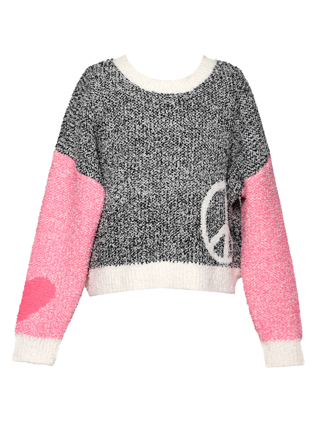 PEACE SIGN KNIT SWEATER W/ HEART SLEEVE