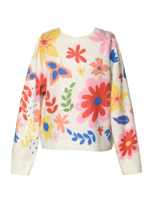 FLORAL PRINT KNIT PULLOVER