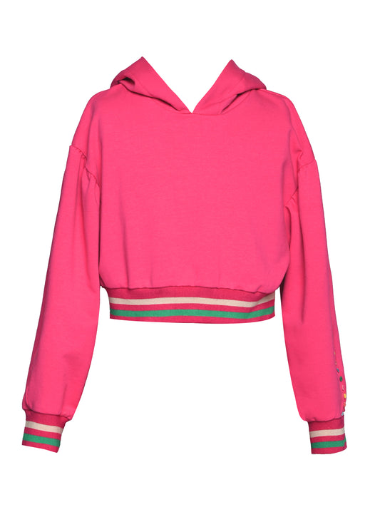 CROPPED HOODIE W/ POMPOM TRIM