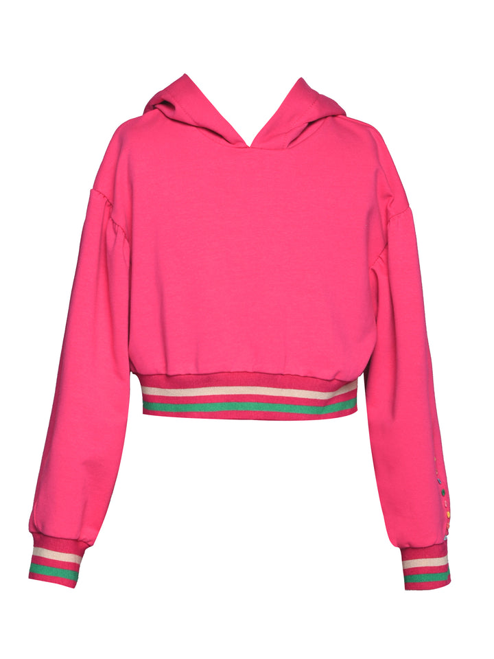 CROPPED HOODIE W/ POMPOM TRIM
