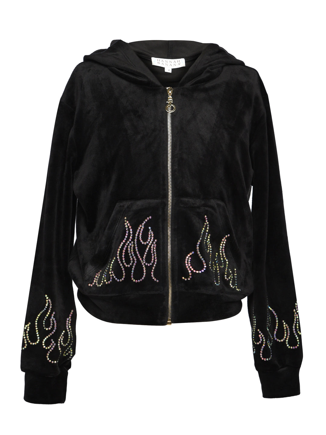 ZIP VELOUR HOODIE WITH RHINESTONE FLAMES