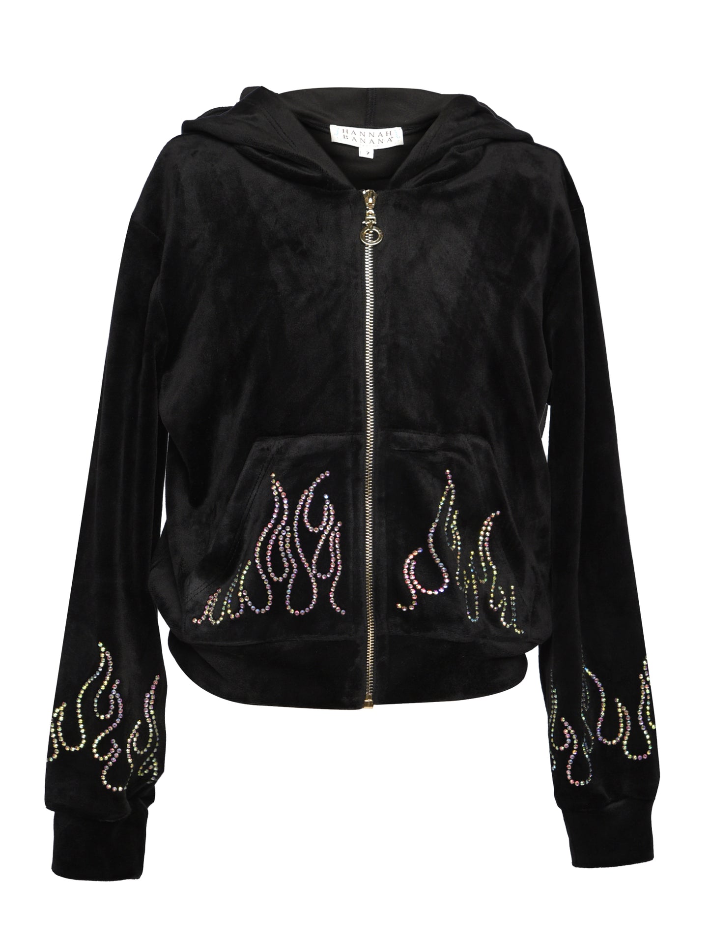 ZIP VELOUR HOODIE WITH RHINESTONE FLAMES