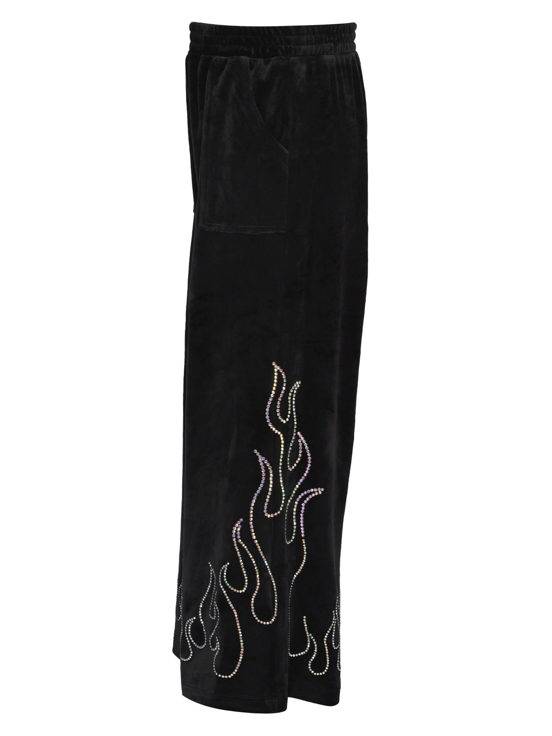 WIDE LEG VELOUR PANTS WITH RHINESTONE FLAMES