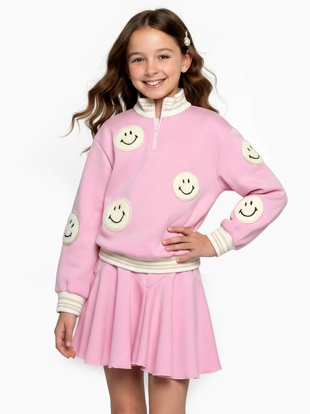 FRONT ZIP SWEATSHIRT WITH SMILEY PATCH