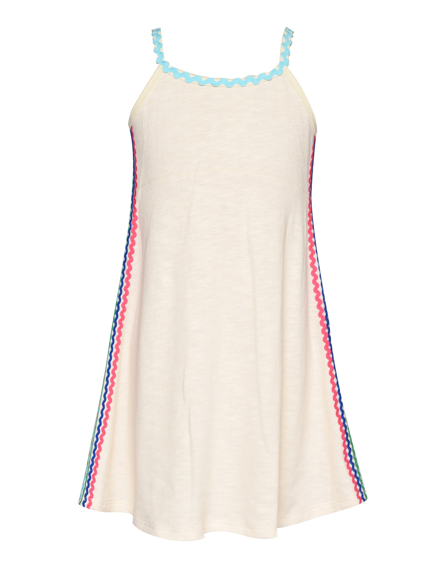 FIT AND FLARE MULTICOLOR RICK RACK FRENCH TERRY DRESS