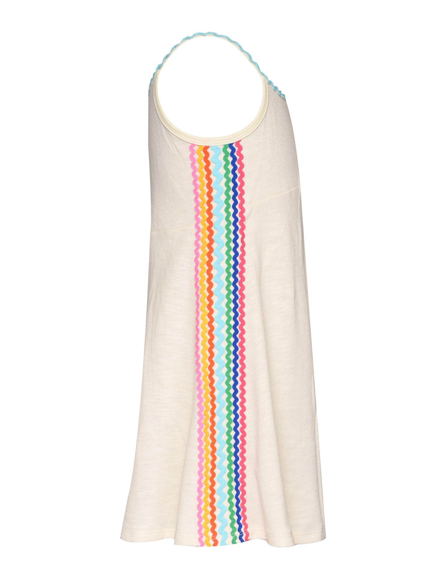 FIT AND FLARE MULTICOLOR RICK RACK FRENCH TERRY DRESS