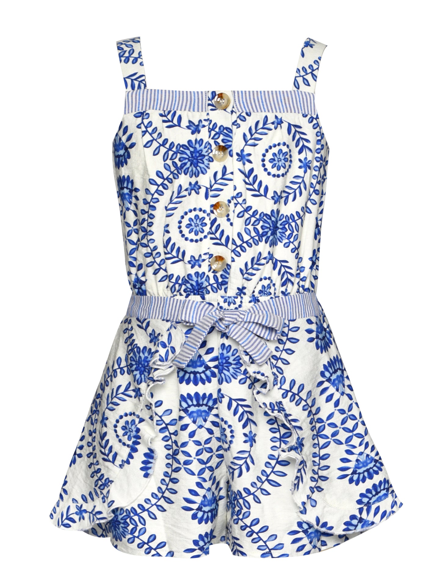 MOSAIC PRINT ROMPER WITH FRONT BUTTON CLOSURE