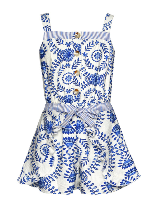 MOSAIC PRINT ROMPER WITH FRONT BUTTON CLOSURE