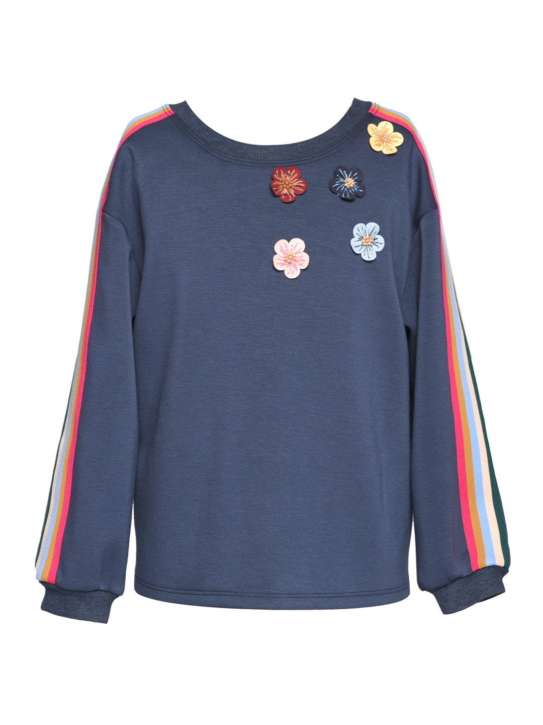 SCUBA LONG SLEEVE PULLOVER WITH FLOWER & TAPE TRIM