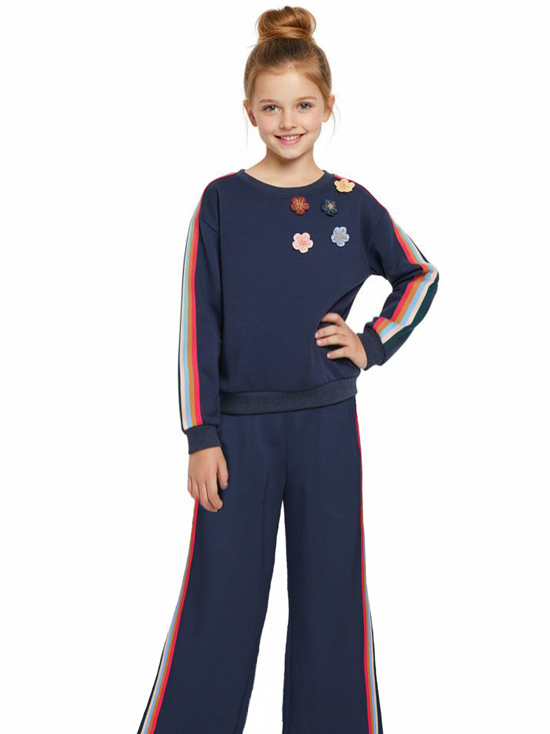 WIDE LEG SCUBA PANTS WITH STRIPE TRIM