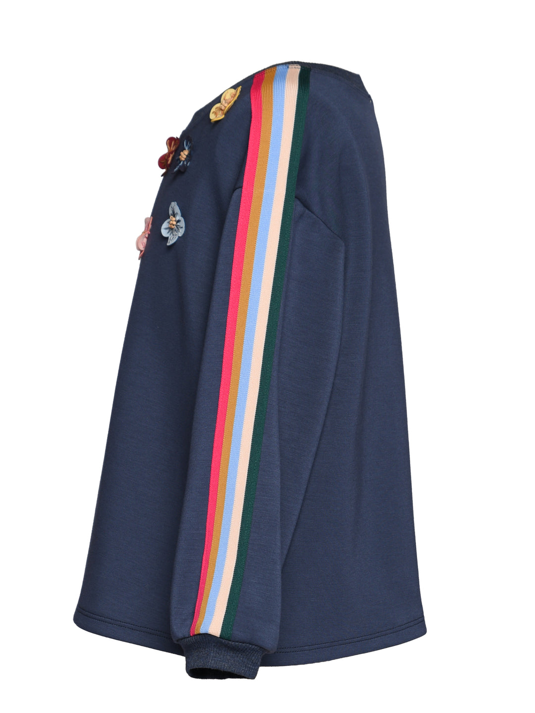 SCUBA LONG SLEEVE PULLOVER WITH FLOWER & TAPE TRIM