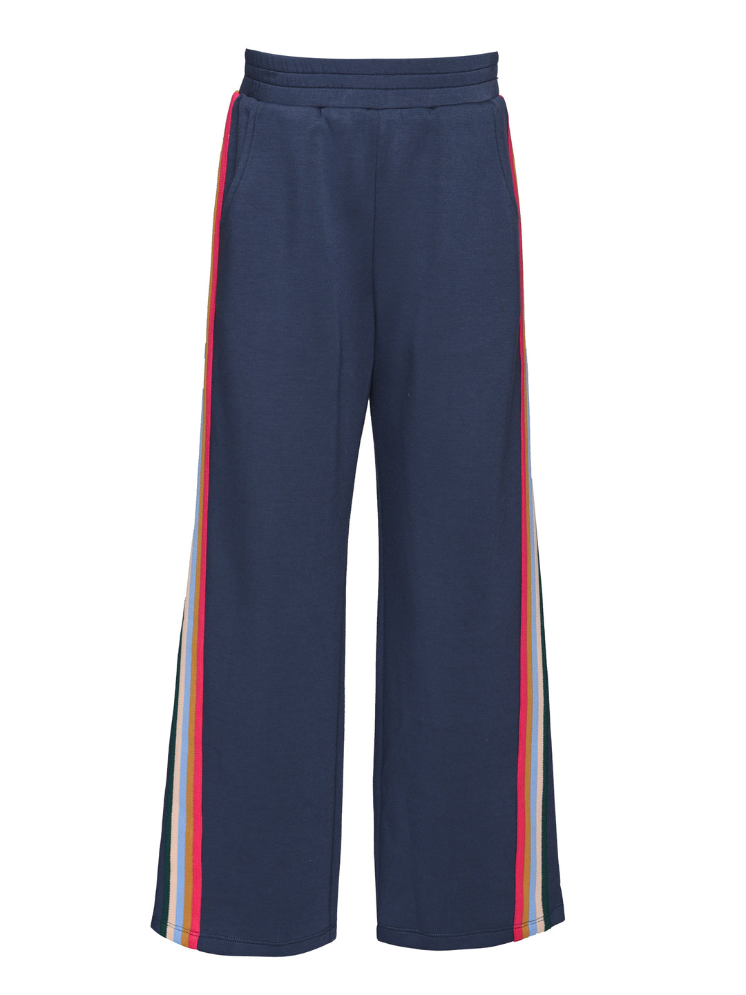 WIDE LEG SCUBA PANTS WITH STRIPE TRIM