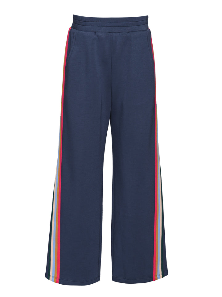 WIDE LEG SCUBA PANTS WITH STRIPE TRIM