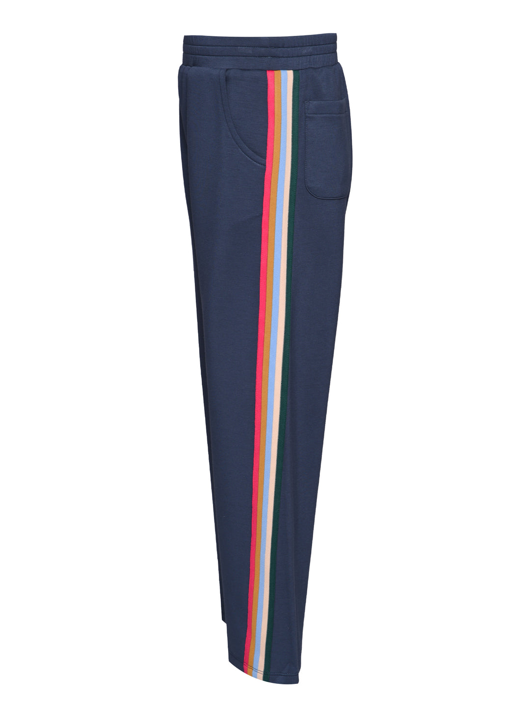 WIDE LEG SCUBA PANTS WITH STRIPE TRIM