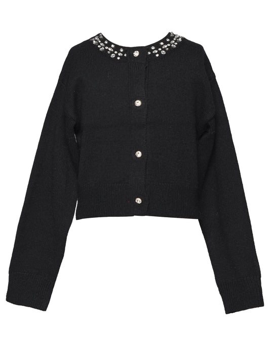 JEWELED NECK CARDIGAN