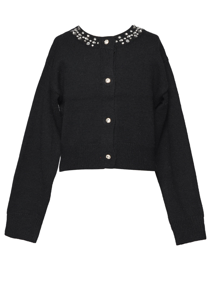 JEWELED NECK CARDIGAN