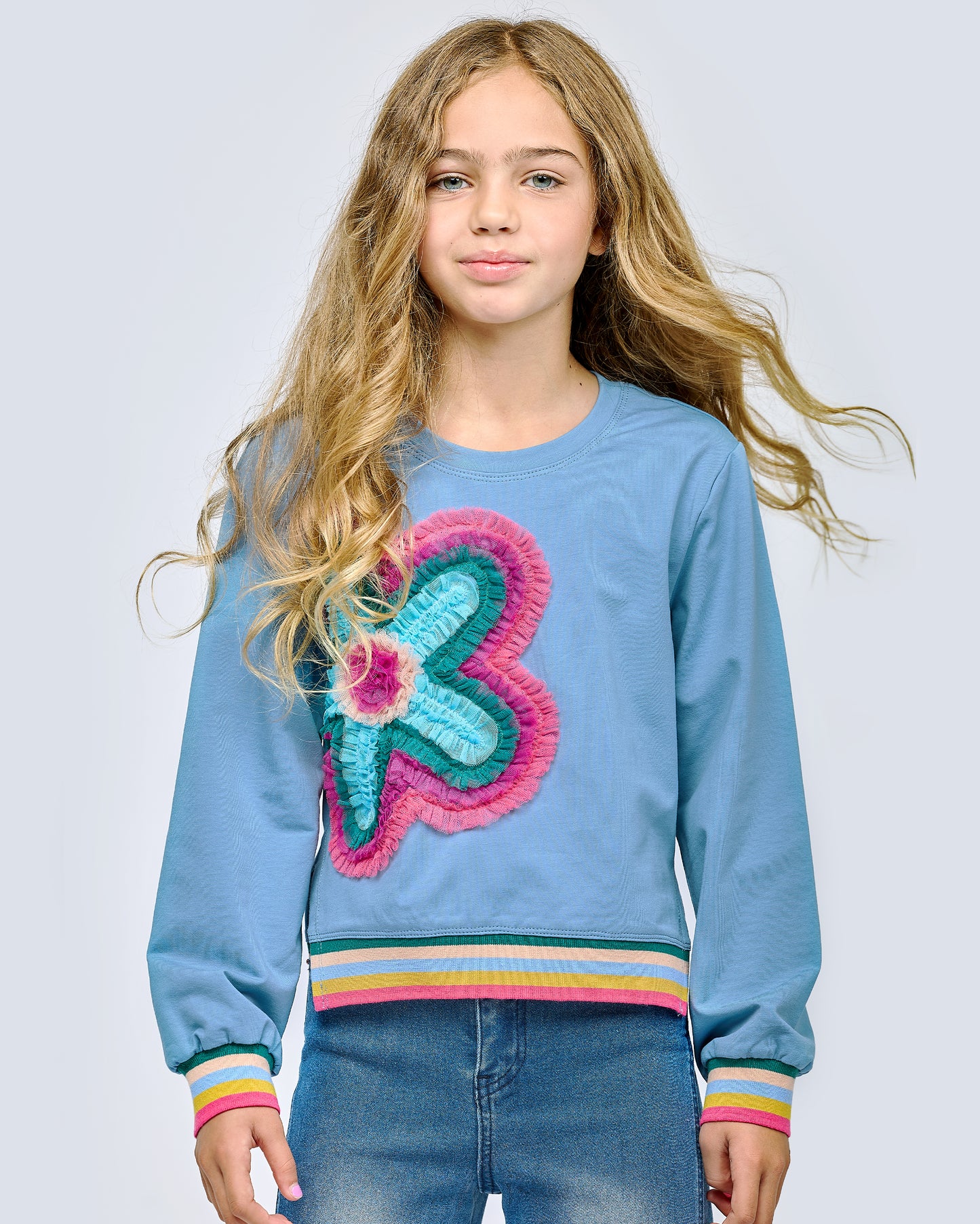 OPEN SIDE SWEATSHIRT WITH COLORFUL FLOWER