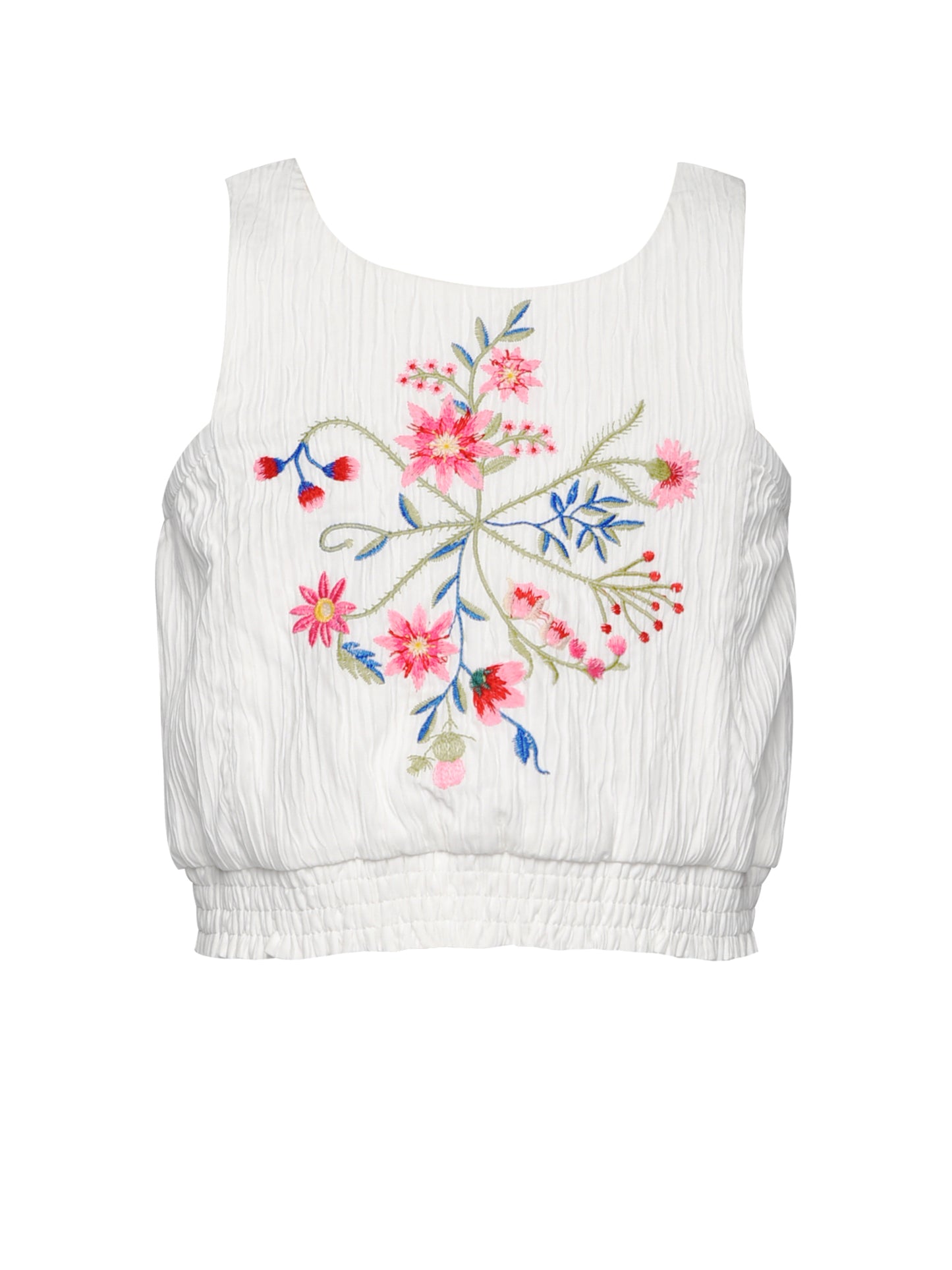 EMBROIDERED FLORAL TOP W/ LACE TRIM