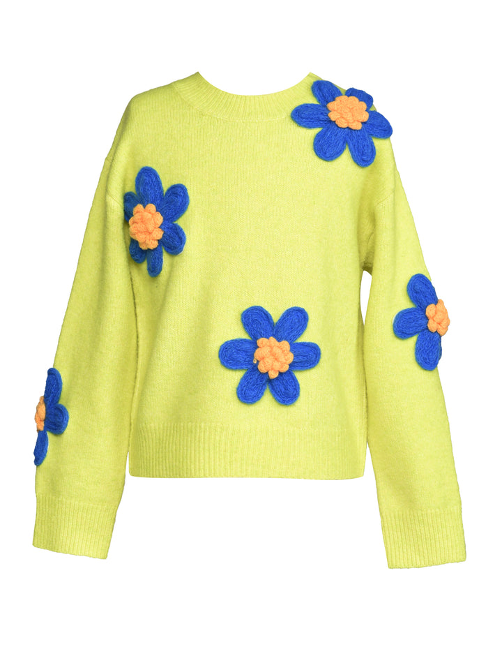 KNIT SWEATER WITH CHUNKY YARN  FLOWERS