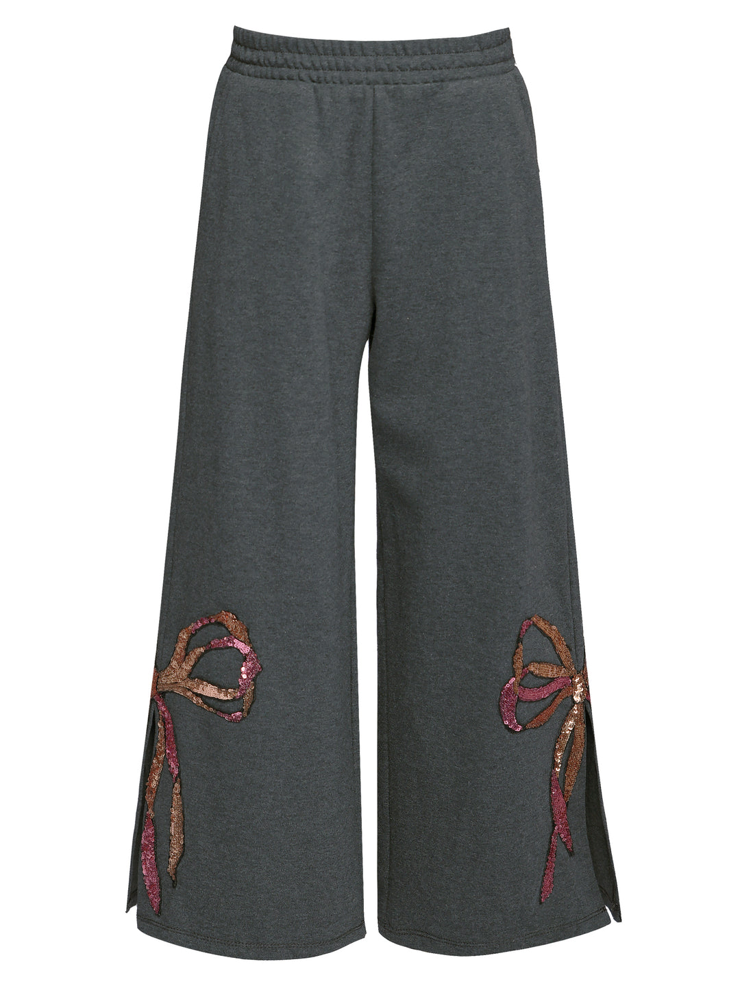 SEQUIN BOW KNIT PANTS W/SIDE LEG SLITS