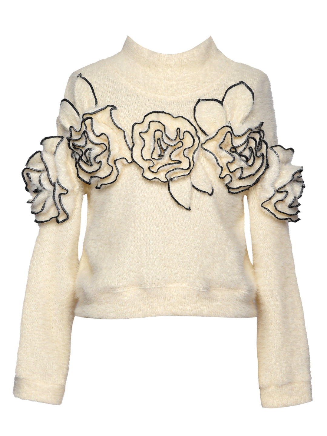 ROSETTE FUZZY KNIT SWEATER