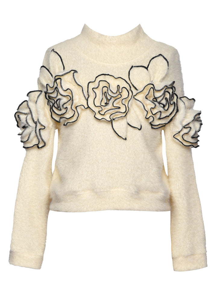 ROSETTE FUZZY KNIT SWEATER