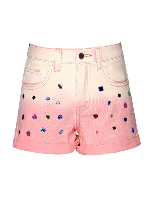 JEWELED DIP DYE DENIM SHORTS