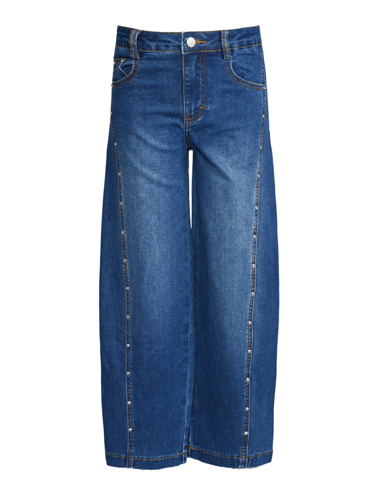 RHINESTONE STRETCH BARREL JEANS