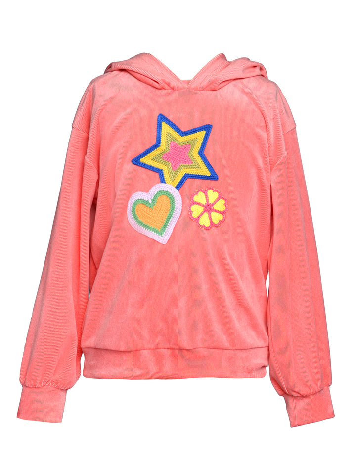 PULLOVER HOODIE WITH COLORFUL APPLIQUES