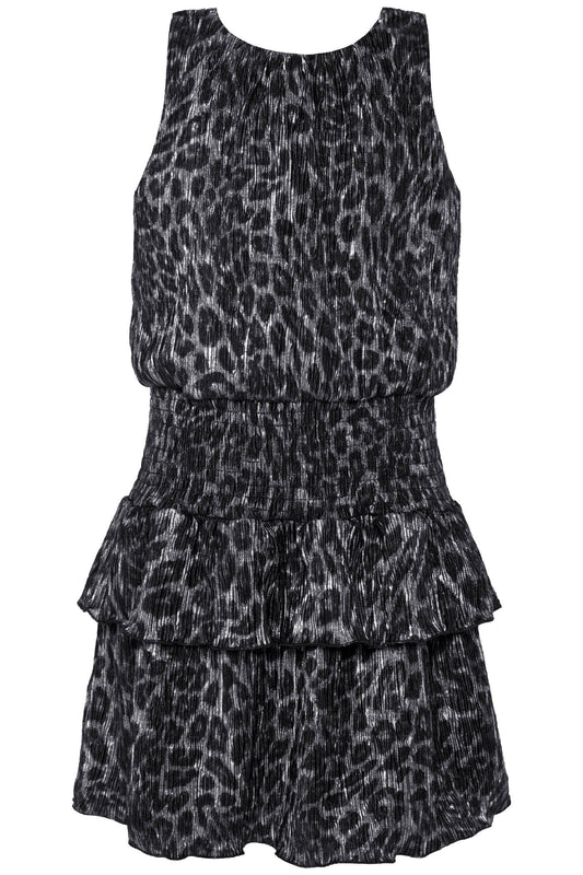 LEOPARD PRINT DRESS WITH SMOCKED YOKE