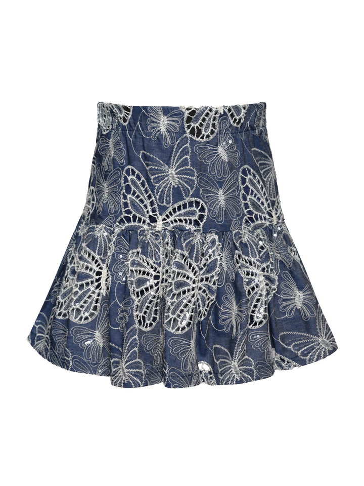 BUTTERFLY EMBROIDERED CHAMBRAY SKIRT