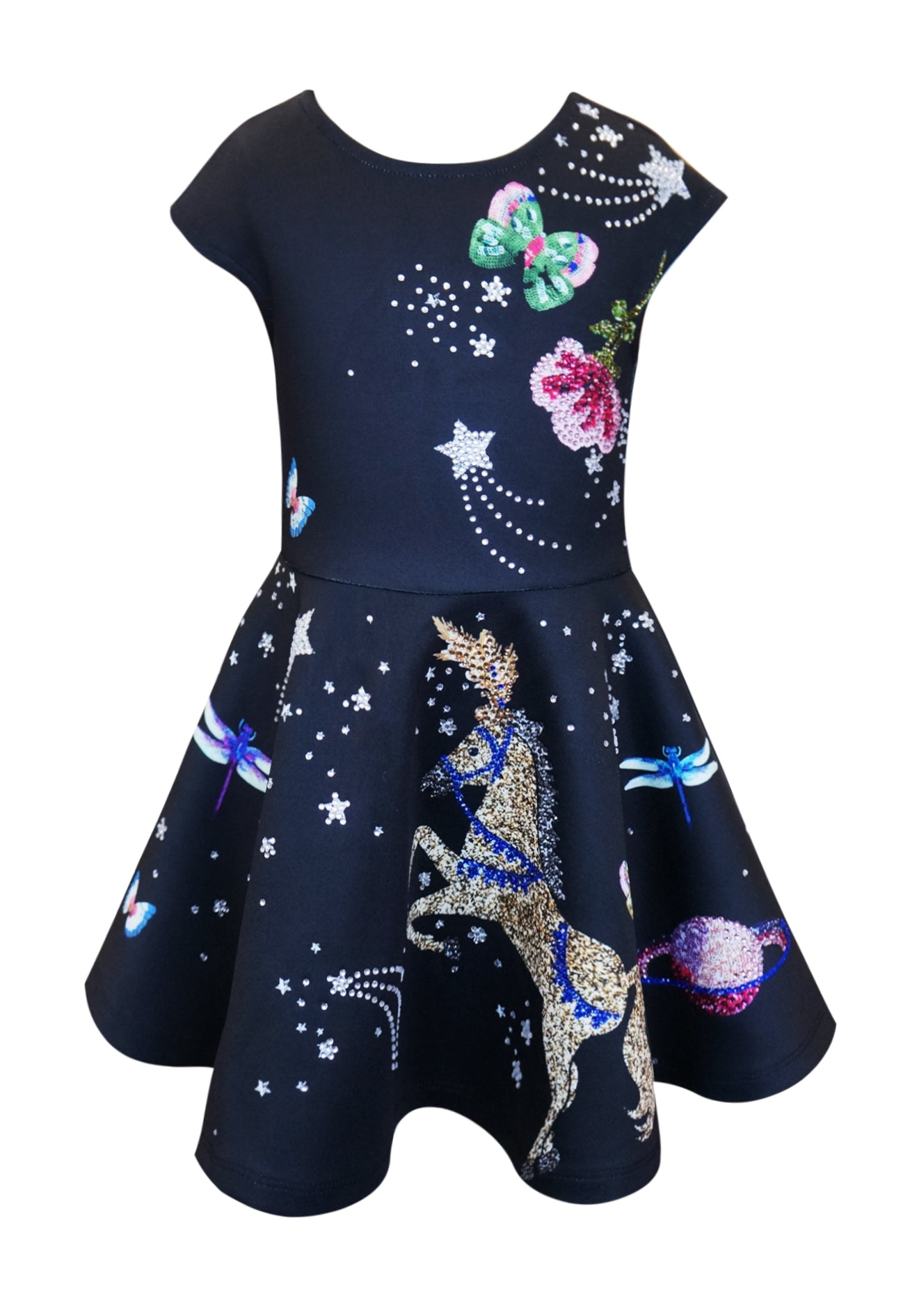 Little Girls Magical Celestial Rhinestone Skater Dress