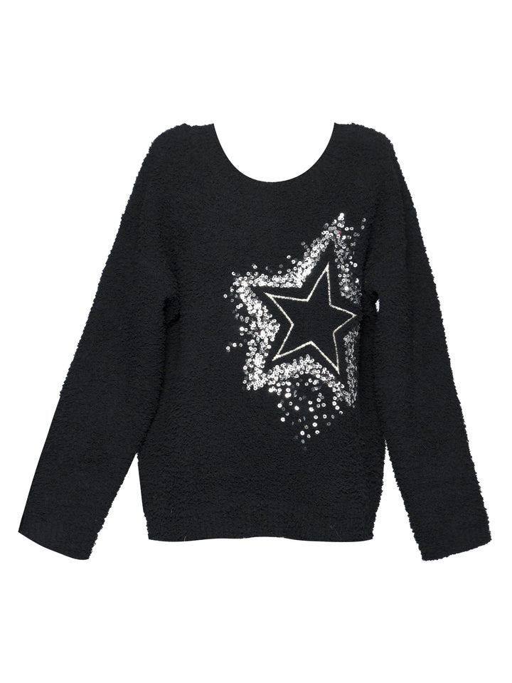 KNIT PULLOVER SWEATER W/ EMBROIDERED STAR