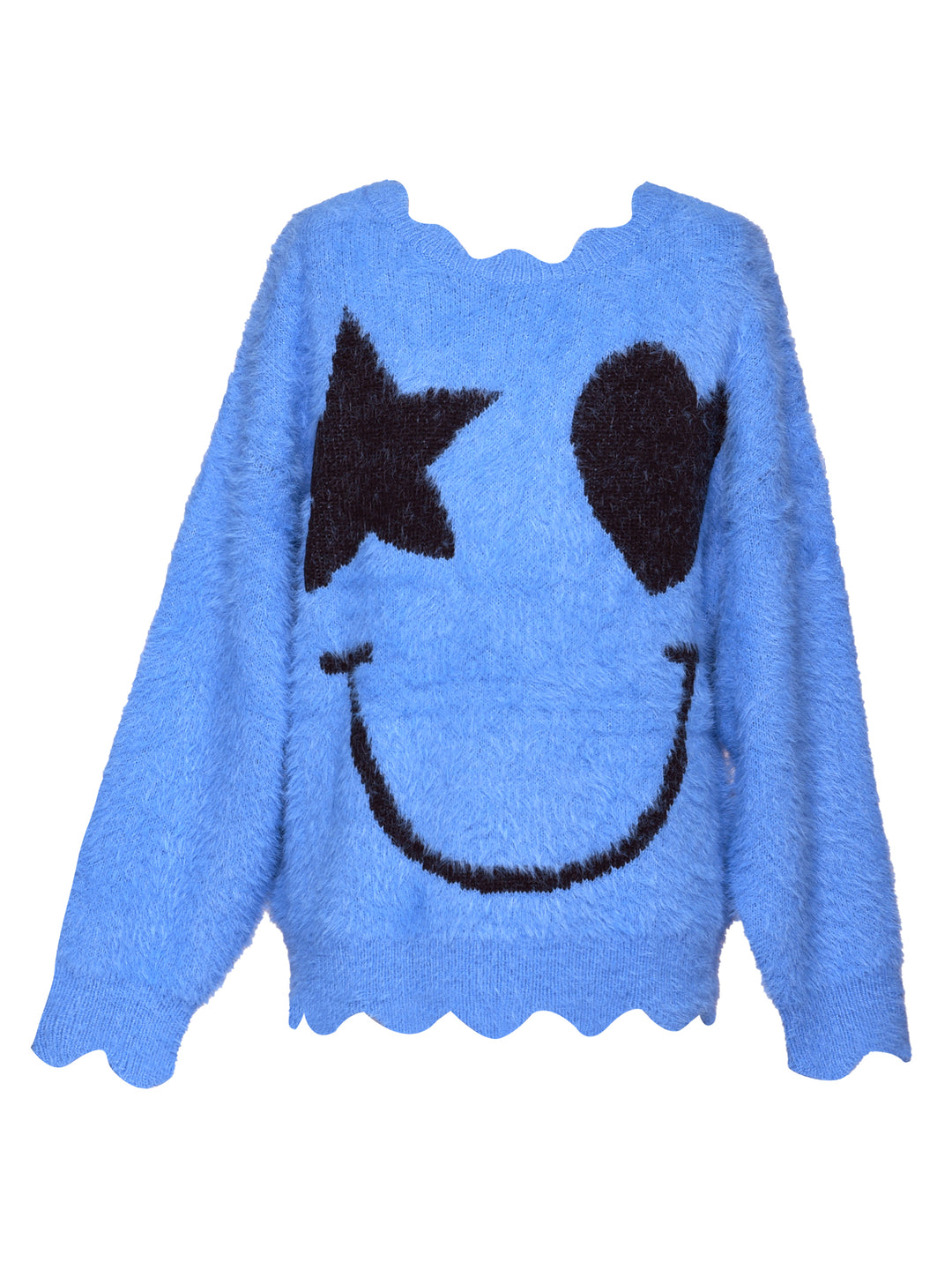 STAR/HEART SMILEY FACE FUZZY SWEATER